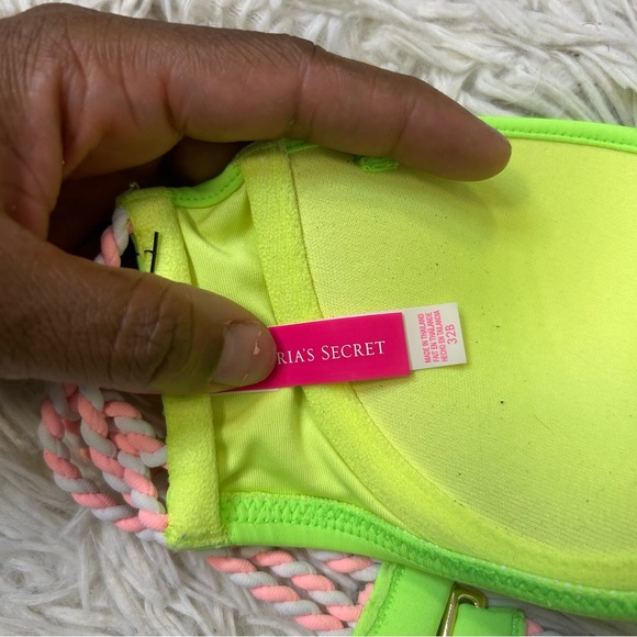 ◾️Victoria Secret Strapless Ruched Neon Bikini Top Flirt Rope Tie Back Straps - Picture 5 of 6